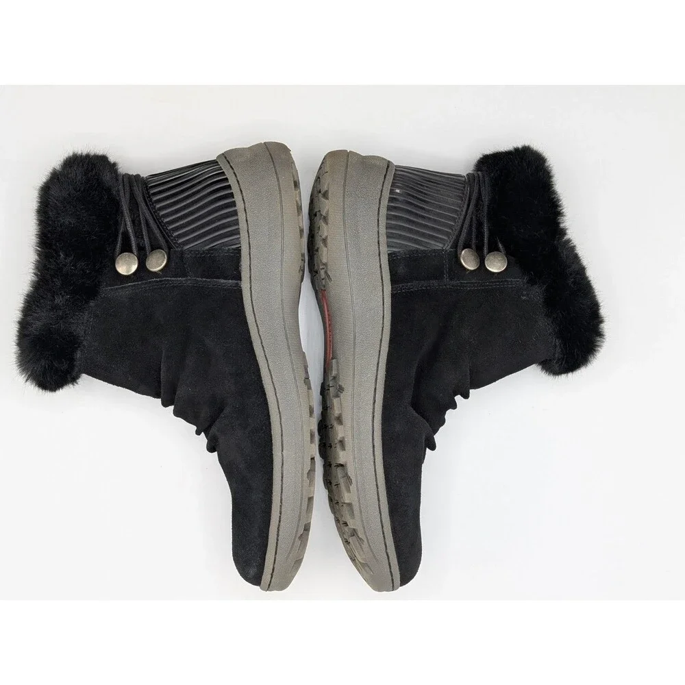 Baretraps Adalyn Boots Women 10 Black Suede Faux Fur Collar Zipped Ankle Winter